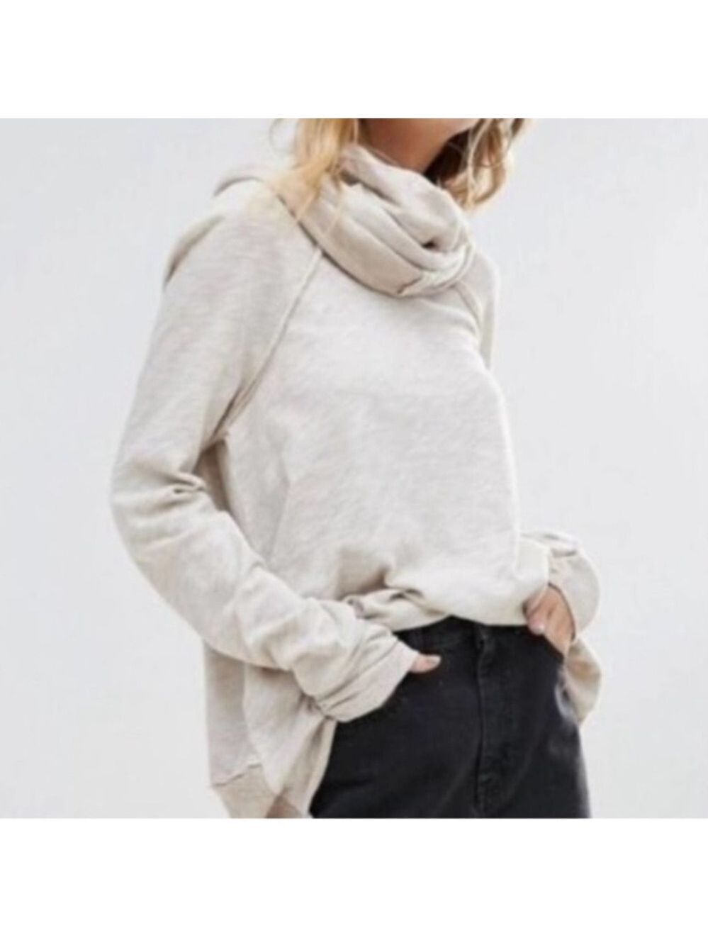 FREE PEOPLE BEACH Cotton Cocoon Cowl neck Pullover cream tan oatmeal size OS
